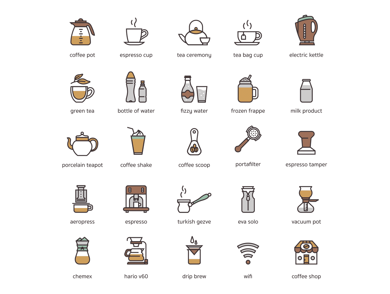 咖啡厅食品饮料图标工具包 73 Coffee Icons