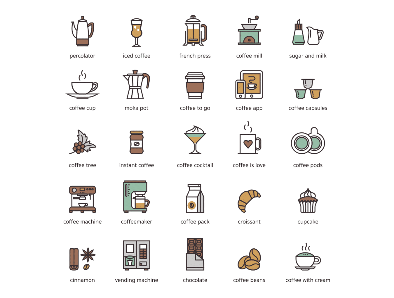 咖啡厅食品饮料图标工具包 73 Coffee Icons