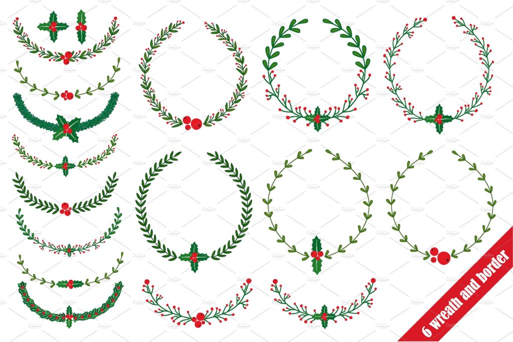 手绘矢量圣诞花纹边框素材 Christmas wreath