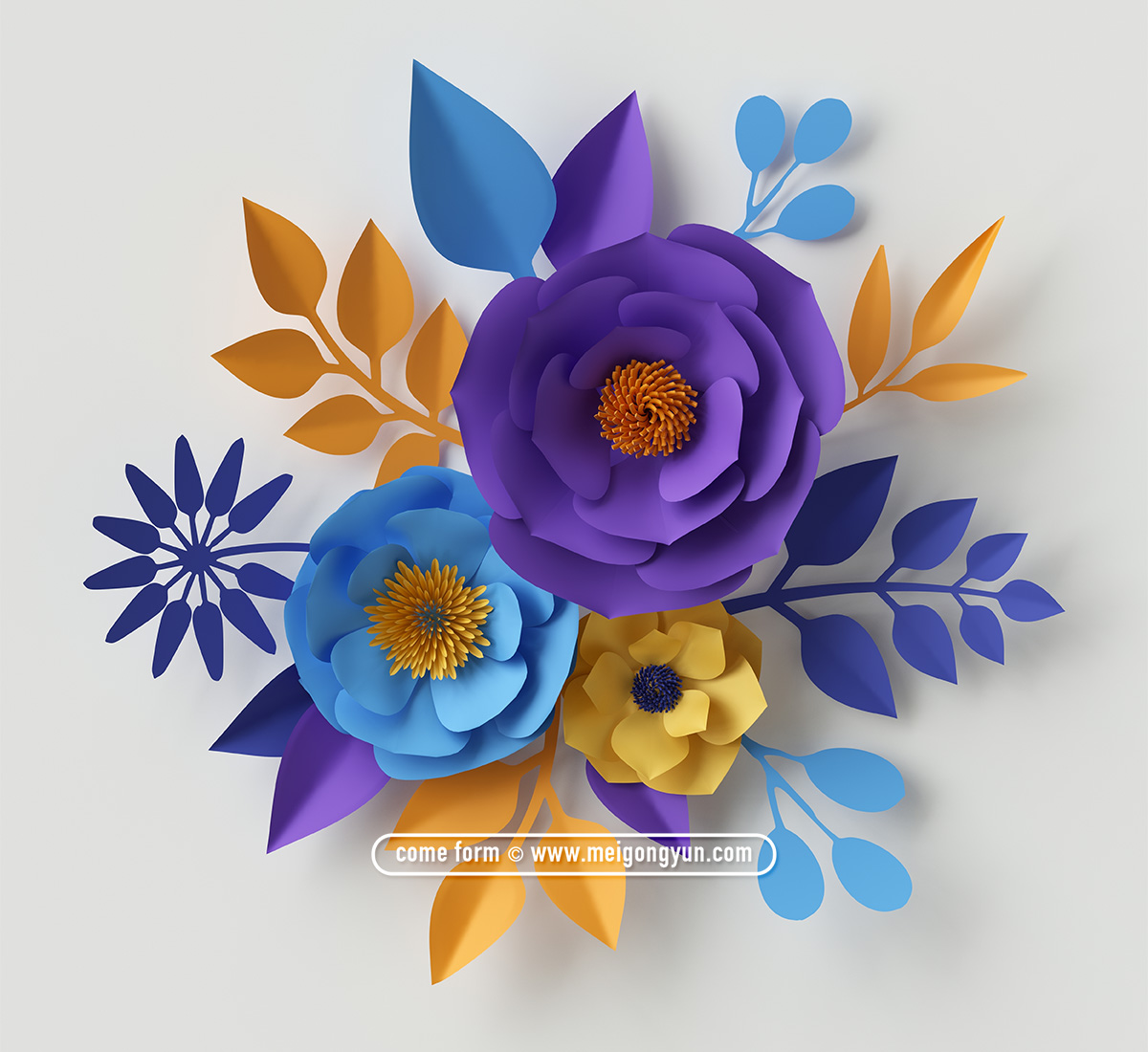 超清彩色剪纸花卉素材 Paper-Cut Flowers#2