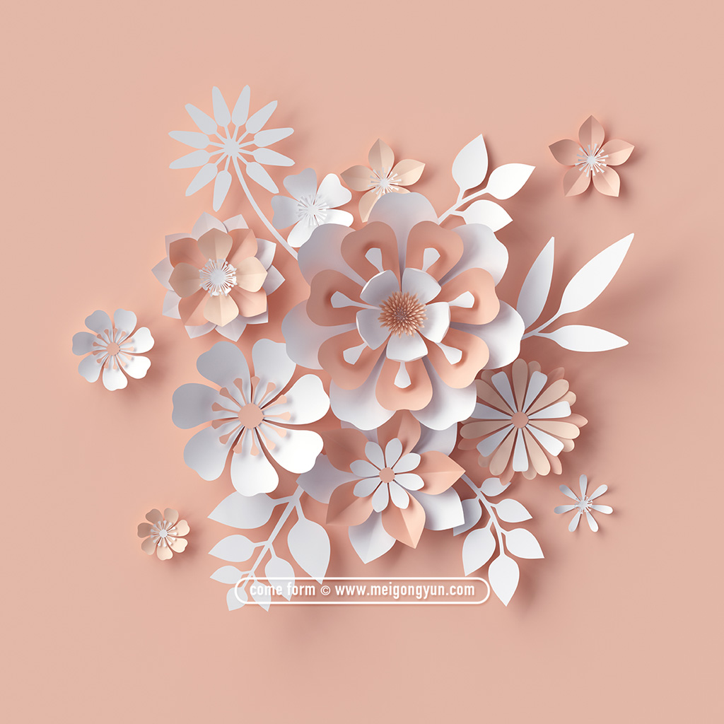 超清彩色剪纸花卉素材 Paper-Cut Flowers#2