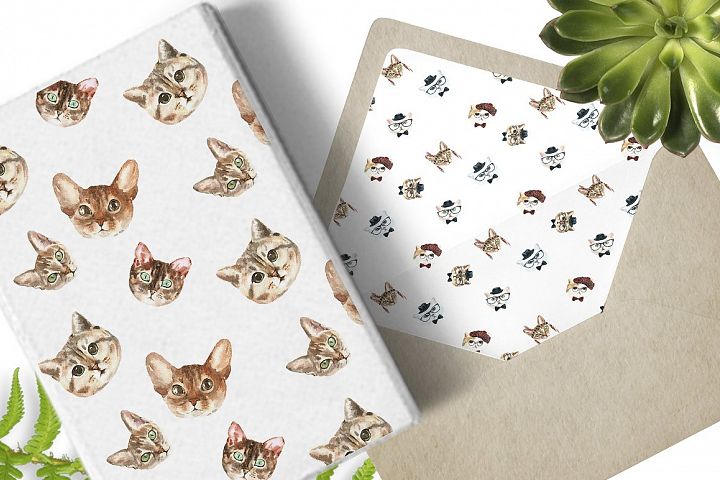 Cat watercolor patterns 可爱水彩画猫