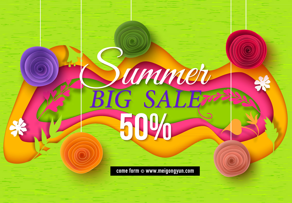 夏季五彩促销矢量海报 Summer Sale Vector#