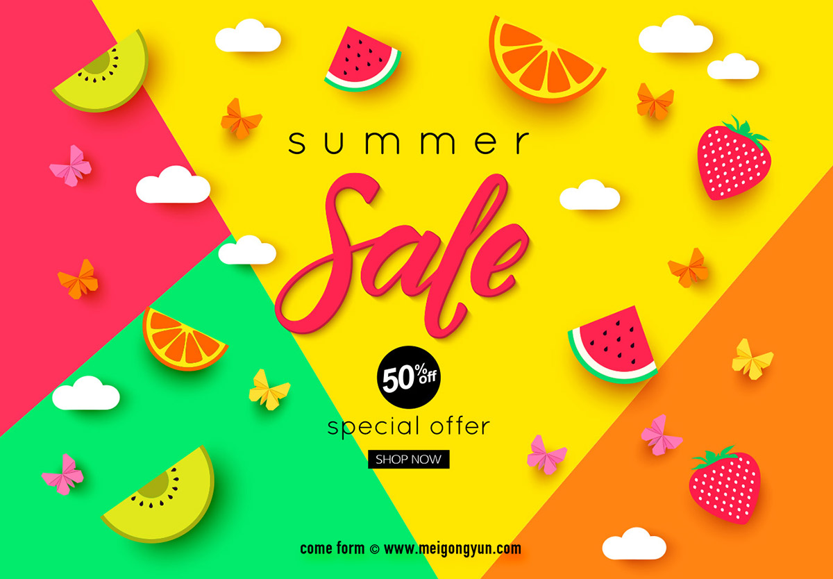 夏季五彩促销矢量海报 Summer Sale Vector#