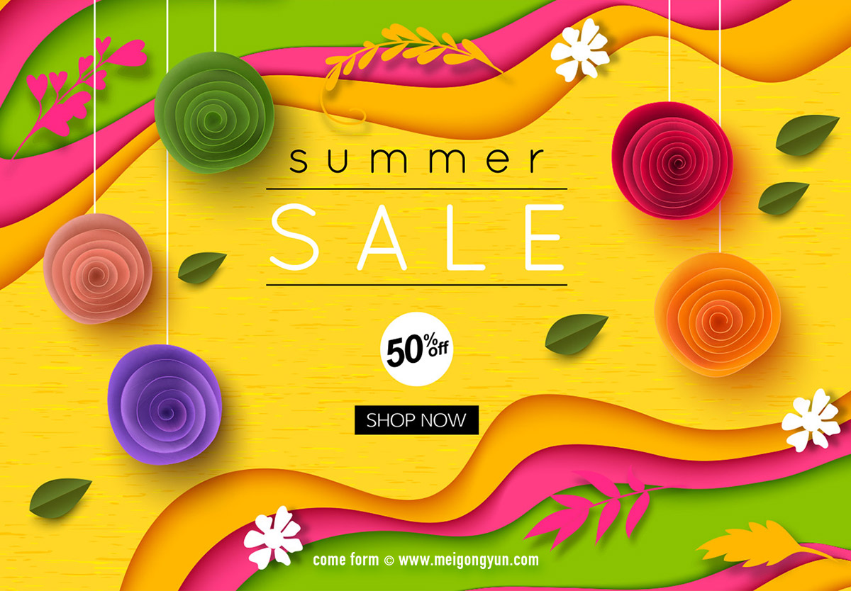 夏季五彩促销矢量海报 Summer Sale Vector#