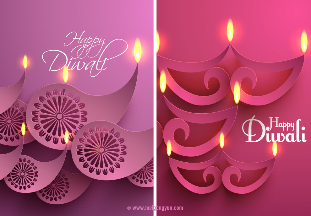 排灯节剪纸风格矢量元素 Diwali Vector#2018