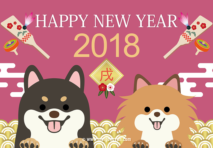 2018日系风春节中国年矢量海报 Happy New Yea