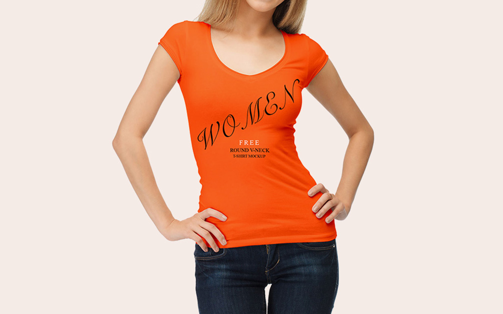 女子T恤贴图样机模版 Woman T-Shirt Mocku