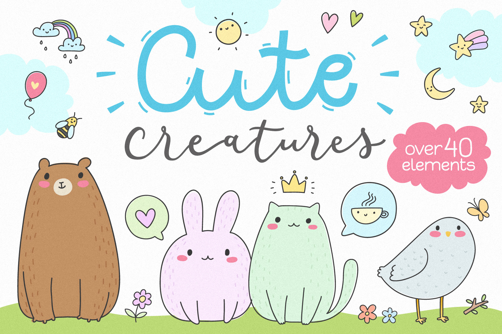 可爱小动物矢量插画素材 Cute Creatures Vec