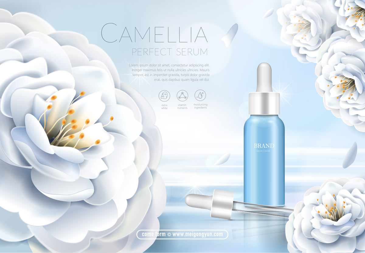 白茶花化妆品广告AI矢量模板 Camellia Cosmet