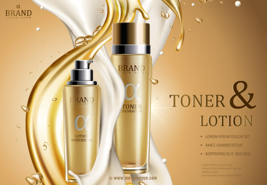 黄金元素化妆水乳液广告Gold cosmetics Ads