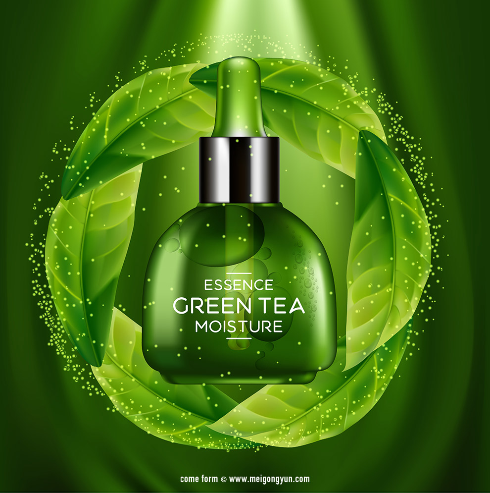 绿茶保湿精华化妆品Ai矢量广告海报Green Tea Moi