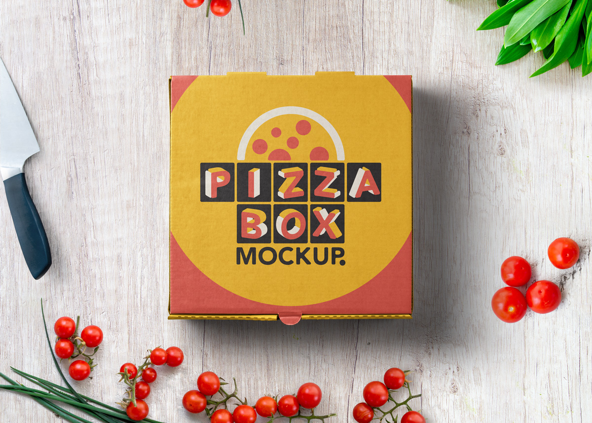 披萨食品包装盒俯视图贴图展示模版 Psd Pizza Box