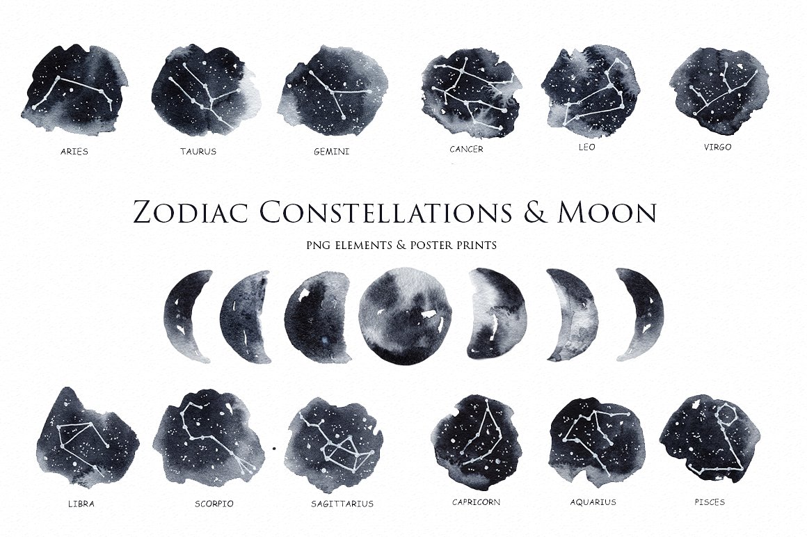 十二生肖星座＆月亮剪贴画 Zodiac Constellat