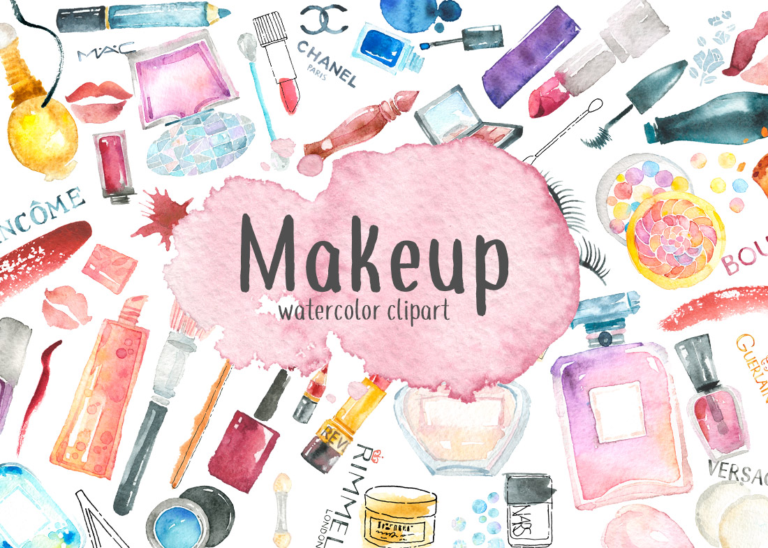 57 Watercolor Clipart Makeup 水