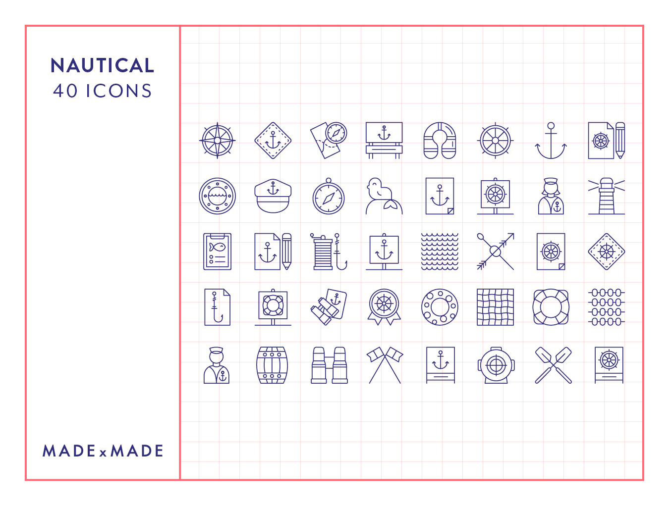 40 个航海线稿矢量AI图标 Nautical Icons