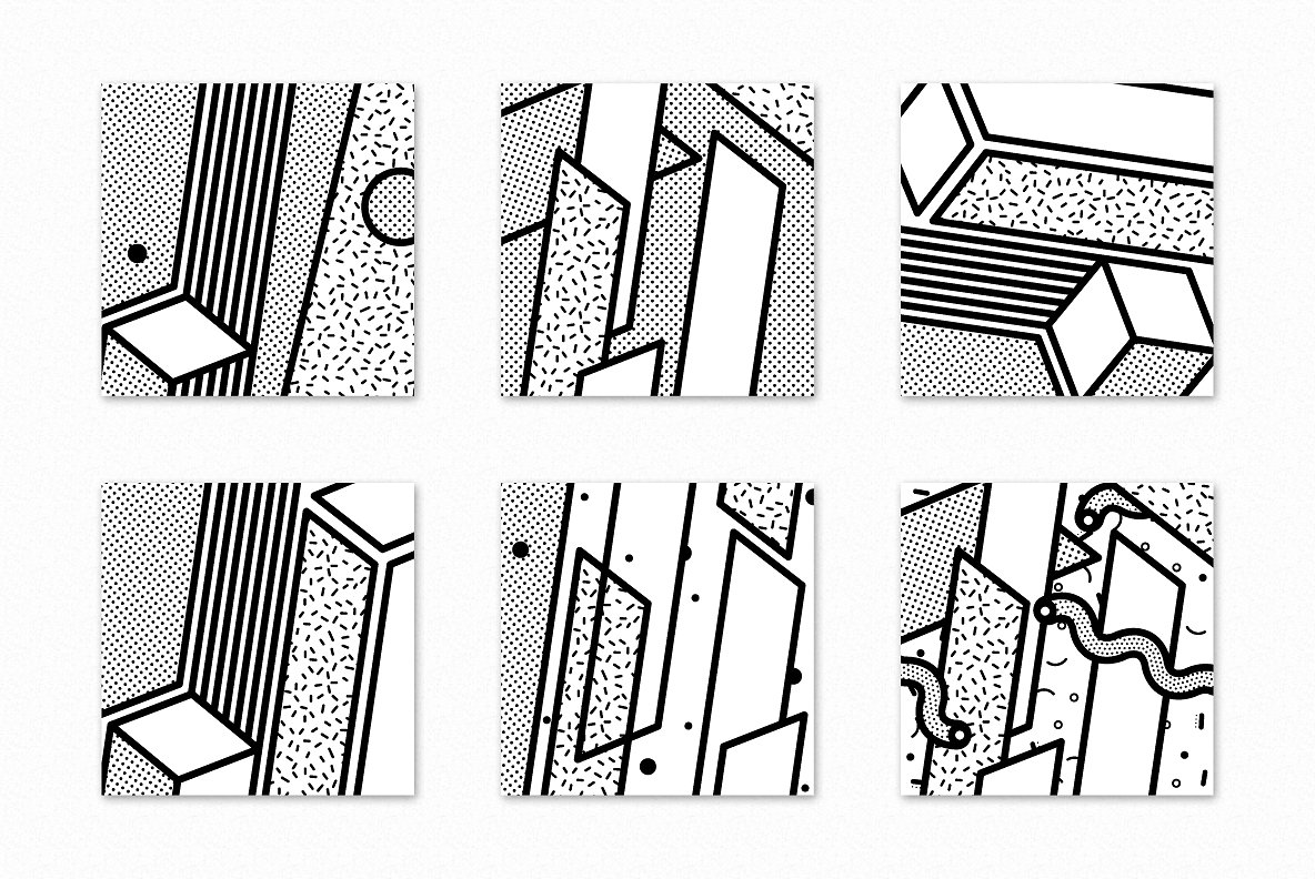 孟菲斯几何抽象艺术图案、背景、海报素材 40 vector