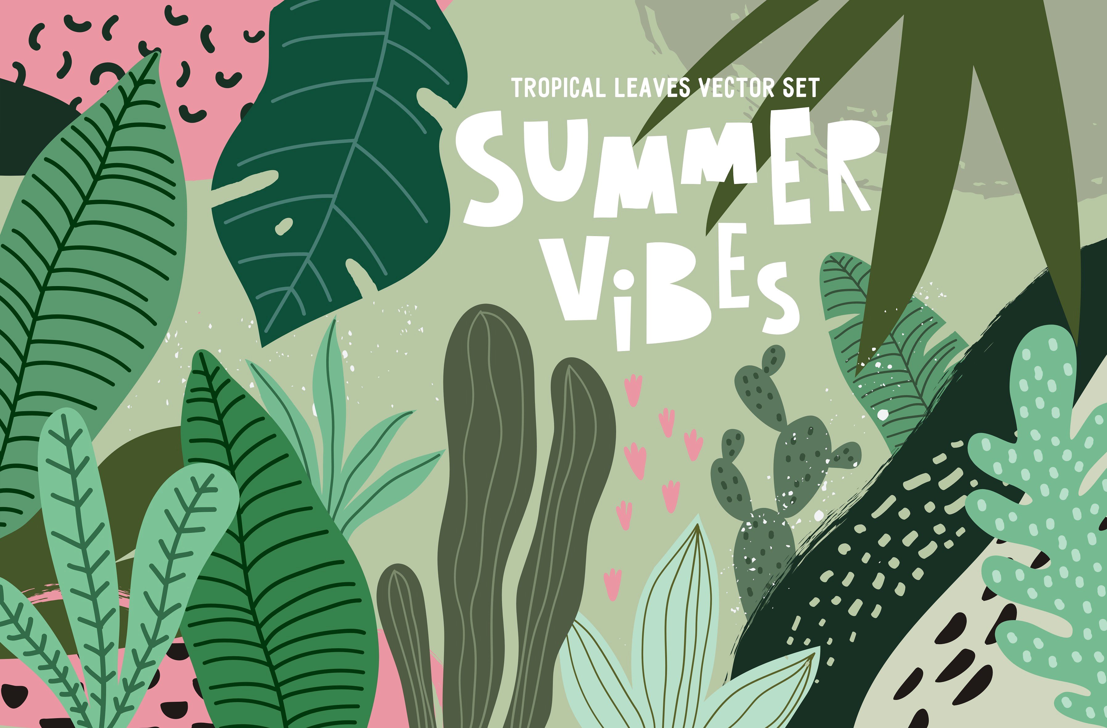热带树叶花卉植物手绘矢量插画素材合辑包 Tropical L