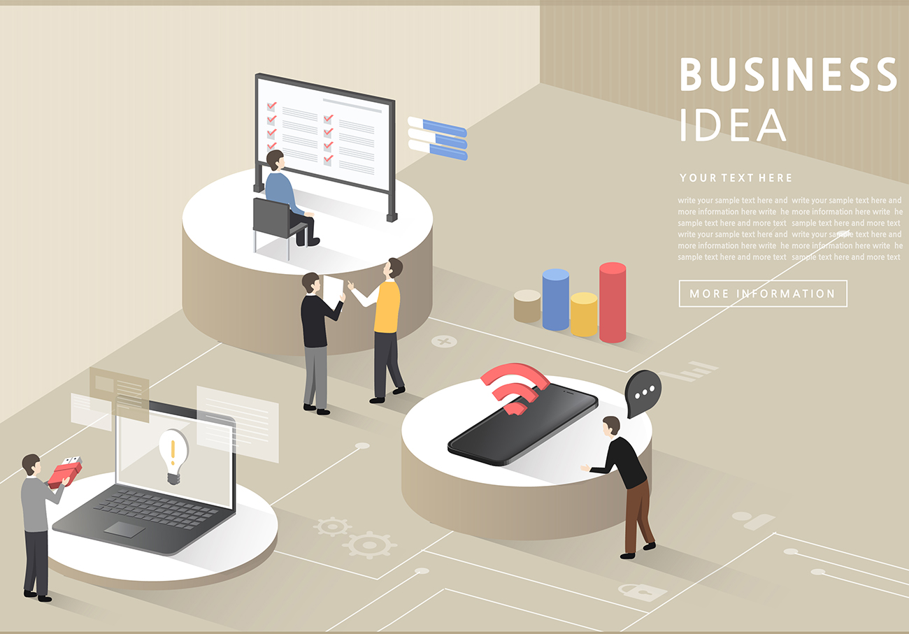 Business Idea 移动商业理念研究分析AI矢量插图