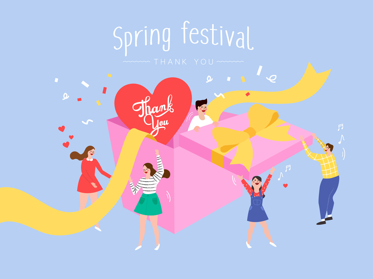Spring Festival 春天快乐的人们AI矢量插画素
