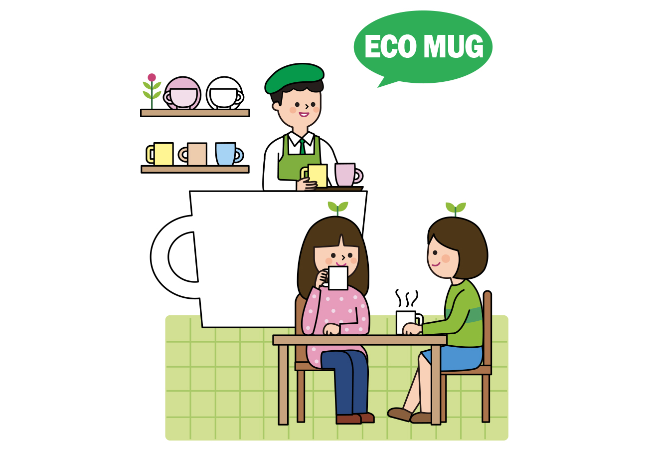ECO MUG 绿色环保杯有机生活AI矢量插图素材 ti12