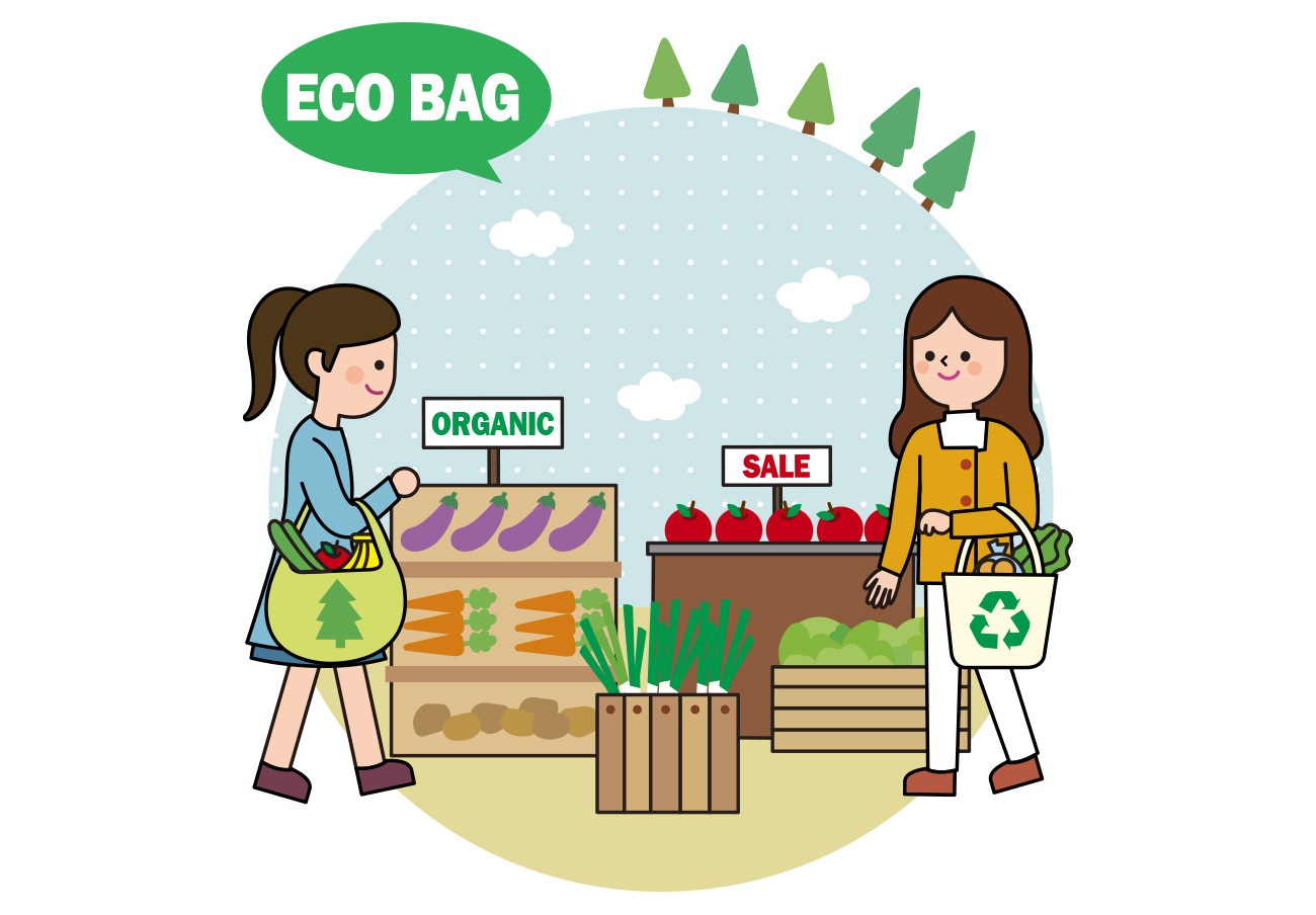 ECO BAG 绿色有机购物生活方式宣传AI矢量插图素材 t