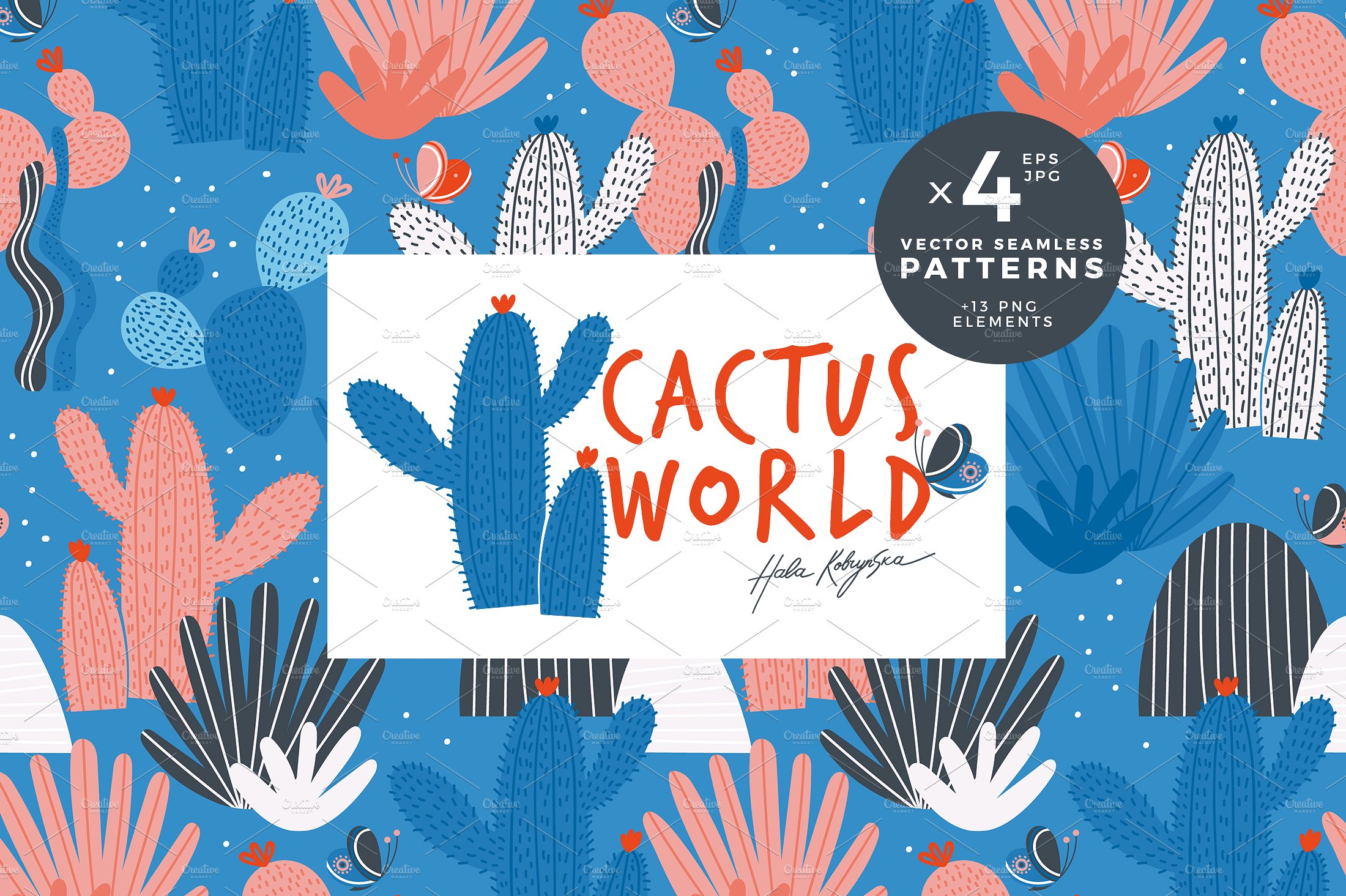 热带丛林可爱仙人掌矢量无缝纹理素材 Cactus world