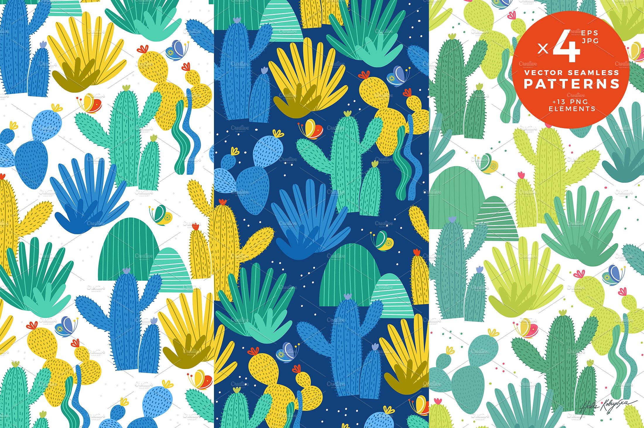 热带丛林可爱仙人掌矢量无缝纹理素材 Cactus world