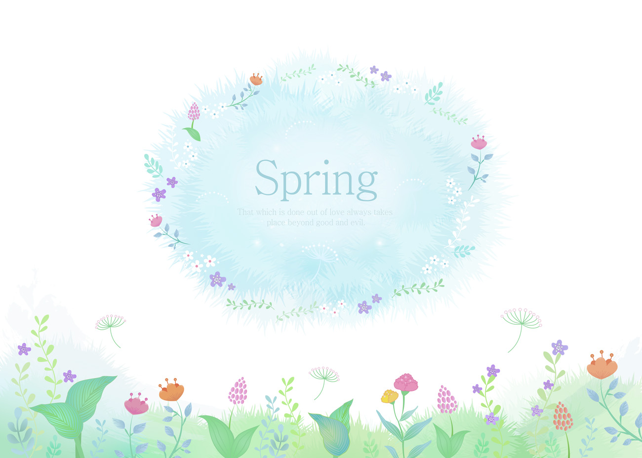 Spring 韩国春天的花朵清新的AI矢量高清背景素材 ti