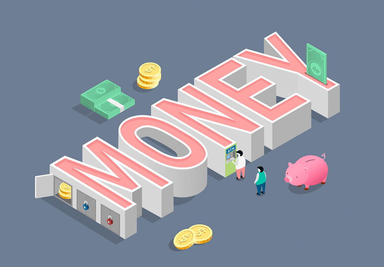 MONEY主题文字3D扁平化设计货币虚拟经济立体字AI矢量素