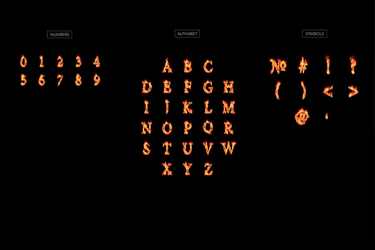 高品质火焰字母数字标点符号素材Fire Font Alpha