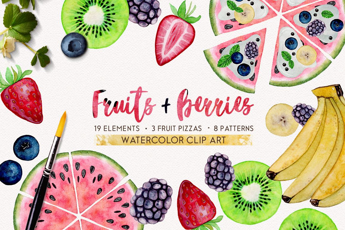 夏日水果和浆果水彩画高清免扣素材 FRUITS + BERR