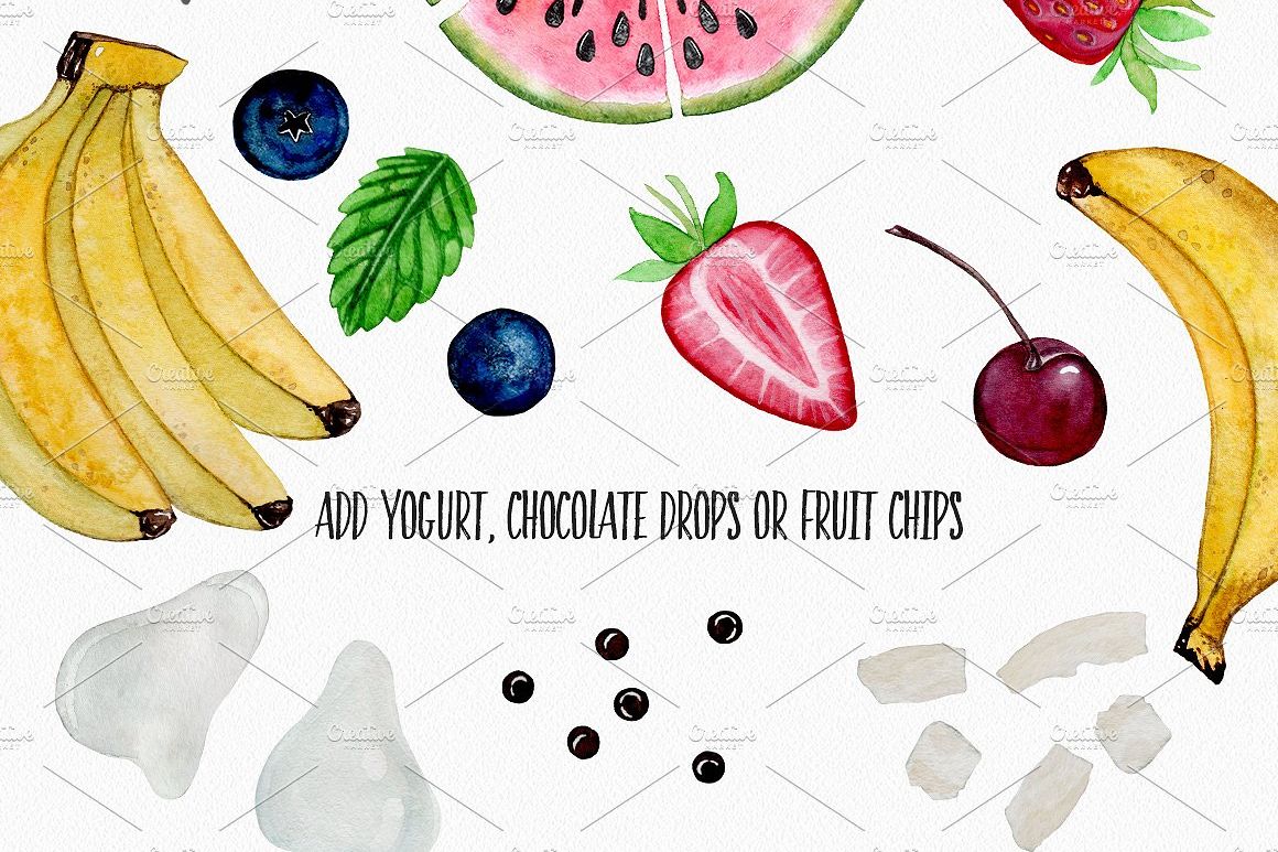 夏日水果和浆果水彩画高清免扣素材 FRUITS + BERR