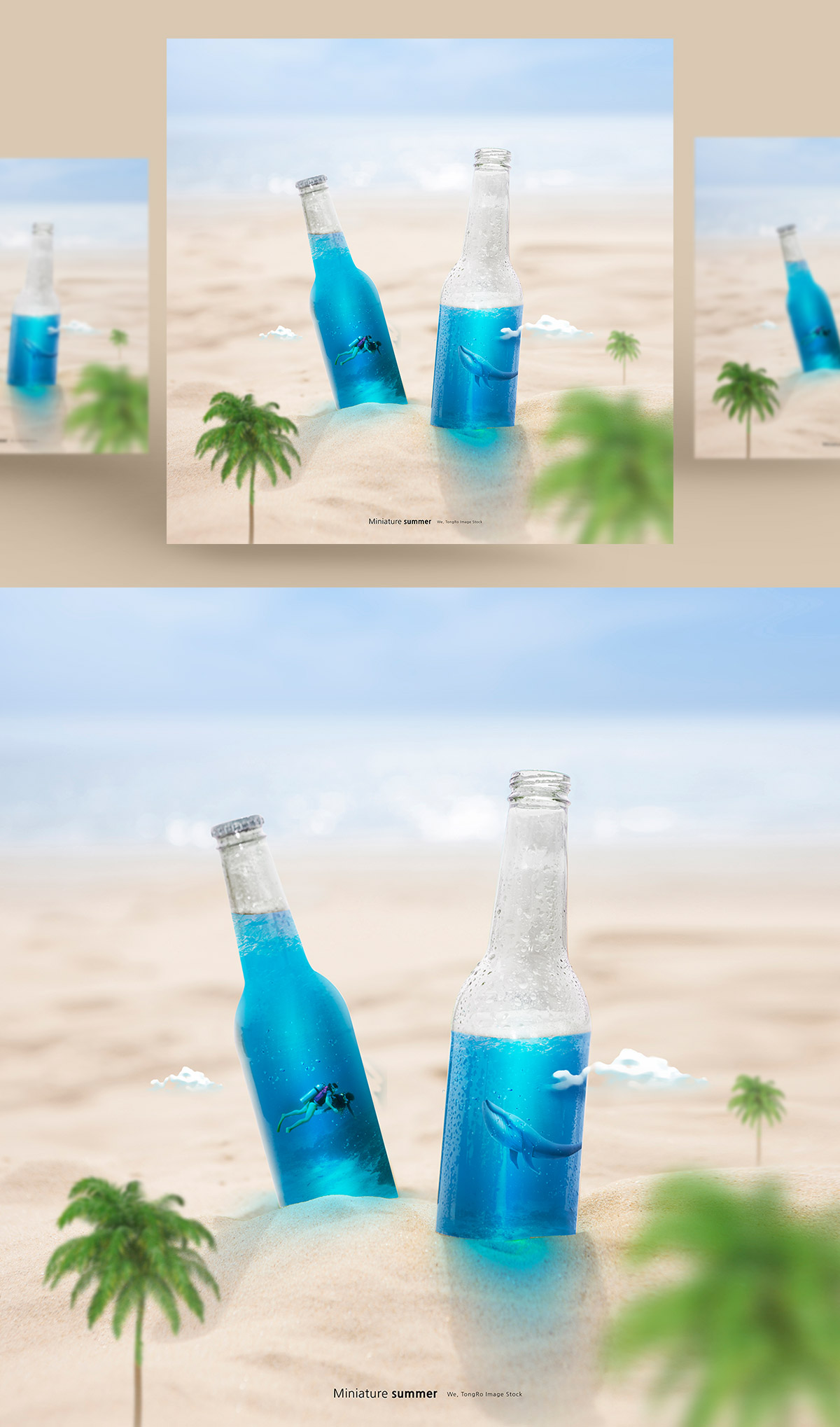 玻璃瓶微观夏日海报合成PSD模板Micro summer p