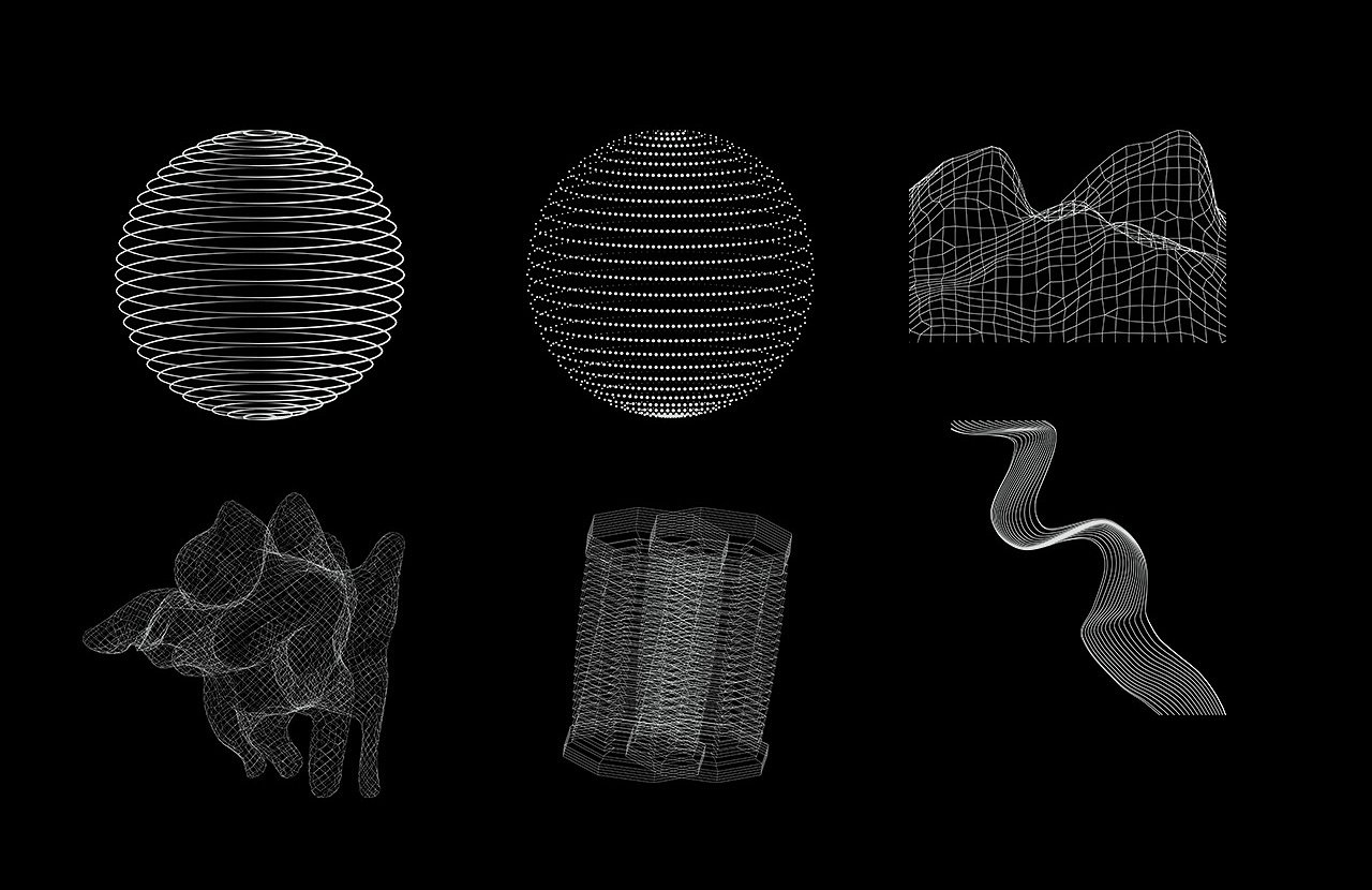 30款独特抽象的3D网格线框EPS矢量素材 30 Wiref