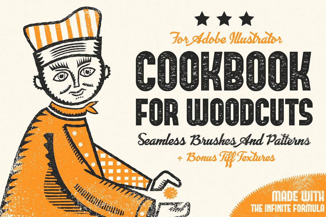 木刻食谱画笔图案AI矢量插画素材 Cookbook for