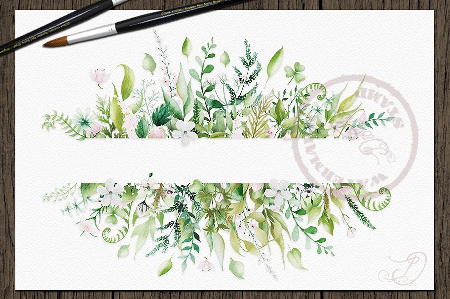 手绘水彩花朵和叶子剪贴画PNG免扣元素 Floral Lea