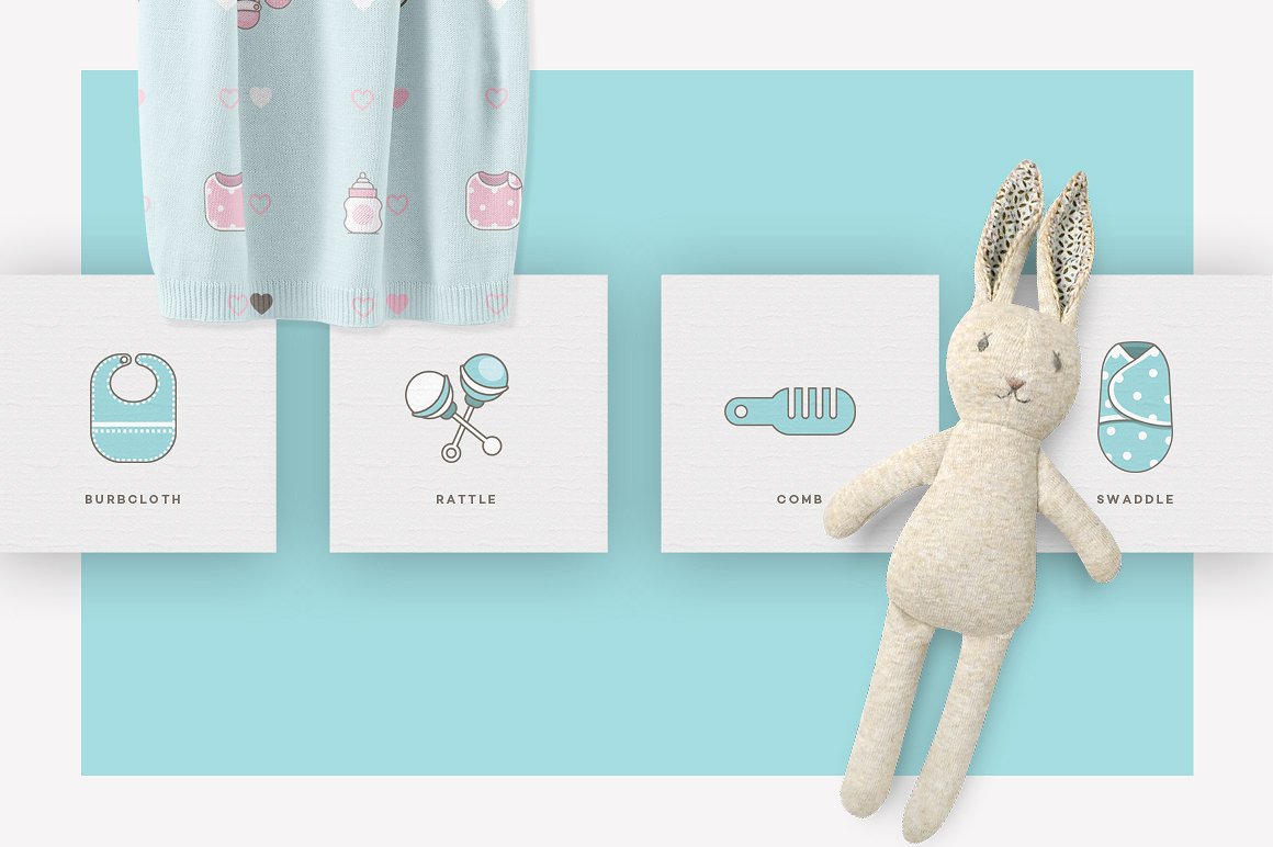 可爱的新生婴儿图标和无缝图案矢量合集包 Baby Girl