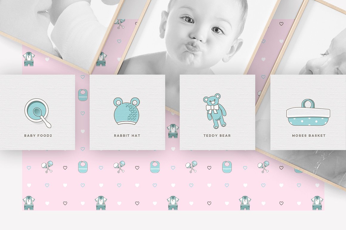 可爱的新生婴儿图标和无缝图案矢量合集包 Baby Girl