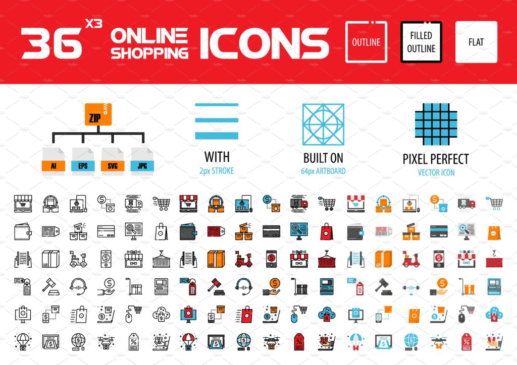 108个网购主题矢量icon图标Online_Shoppin