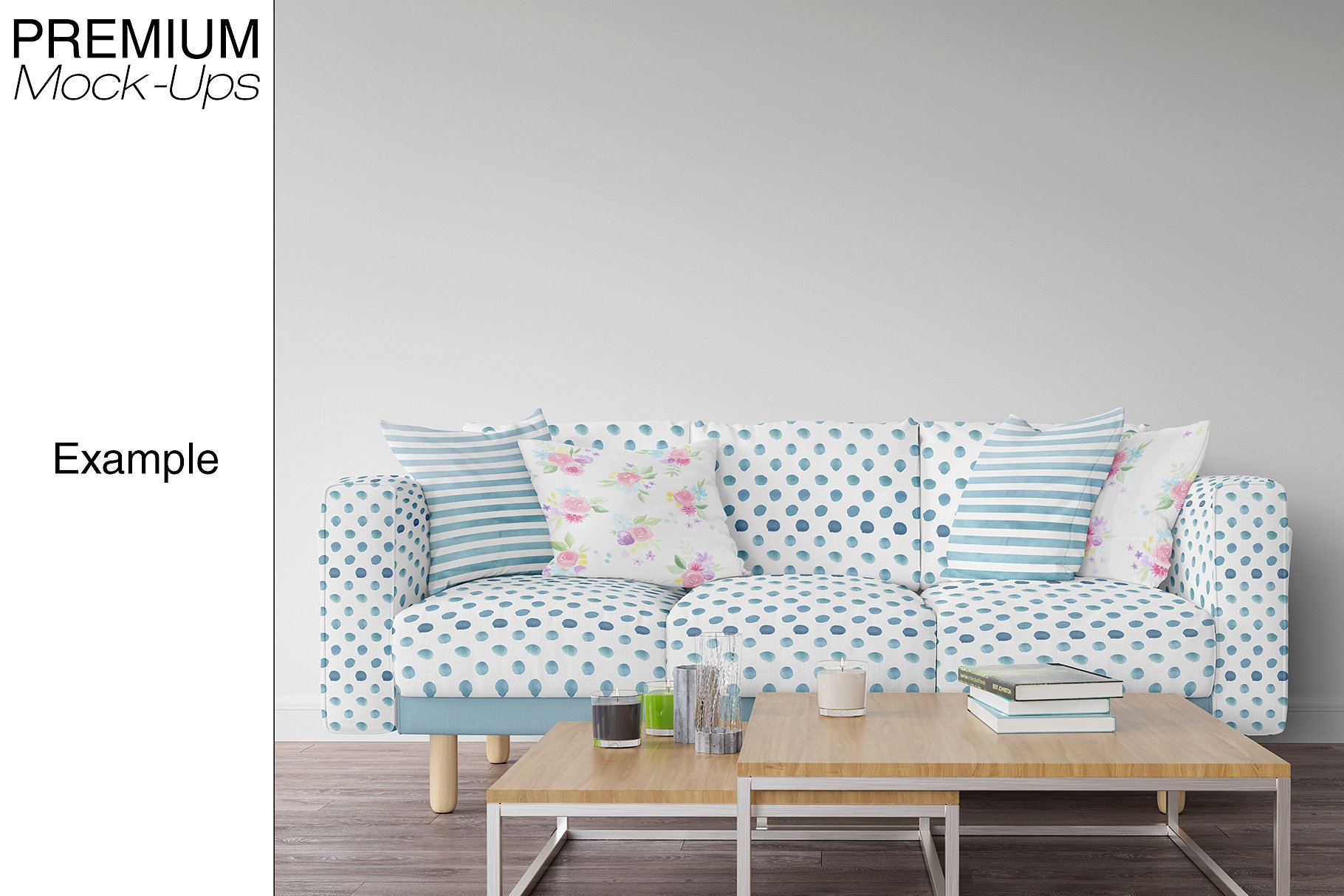 沙发和相框场景展示样机 Sofa, Pillows &