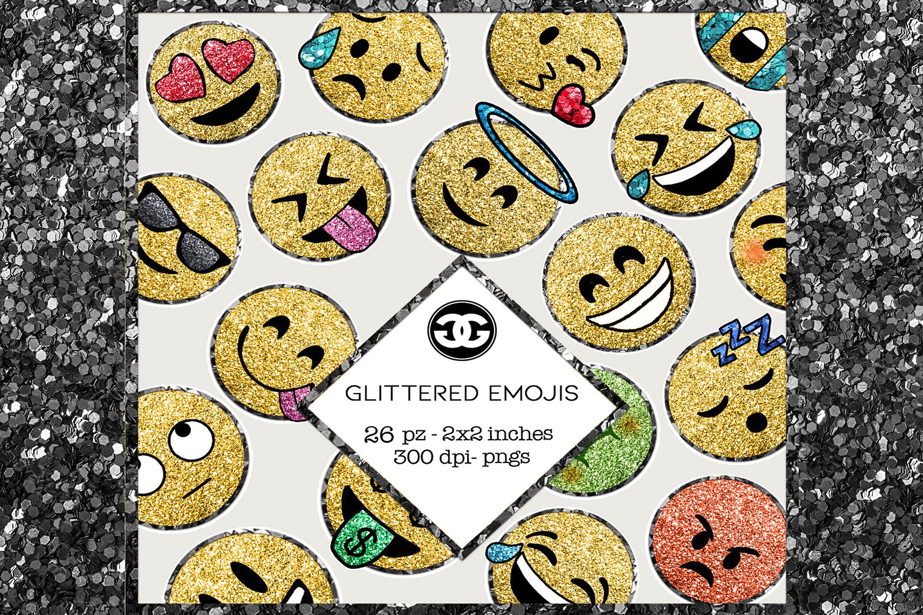 一套闪亮的emoji表情包下载[png] Glitter E