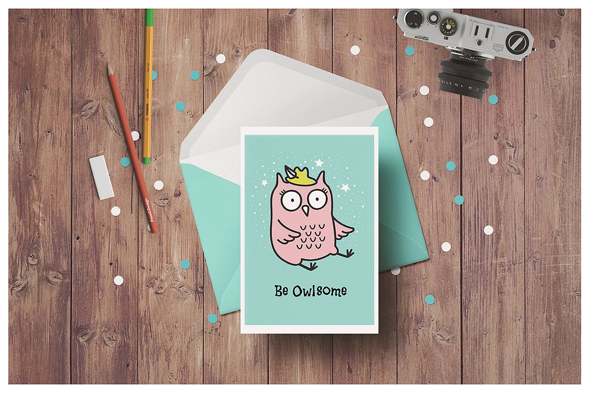 可爱的猫头鹰矢量插图和无缝图案素材 Cute Owls Cl