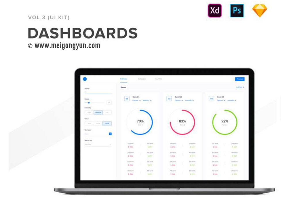 Web Dashboard UI Kit40个仪表板网页设计