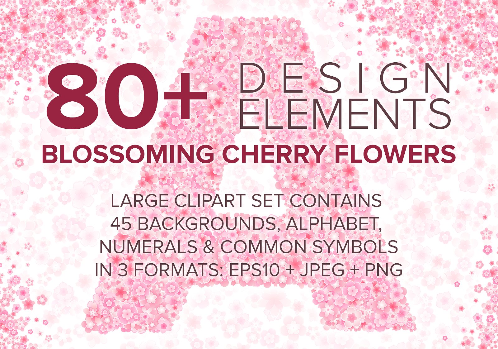 精美的樱花EPS矢量高清字母背景素材 Cherry Blos