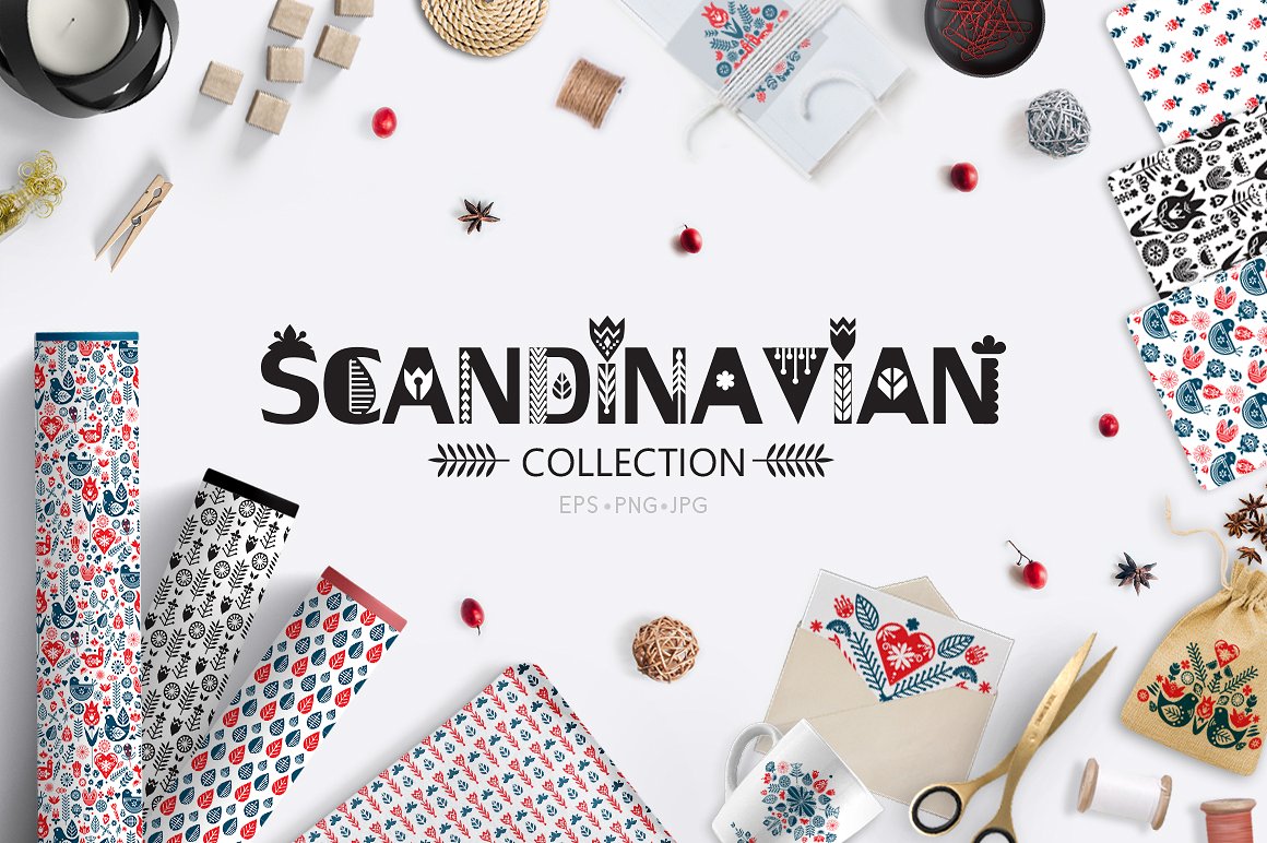 斯堪的纳维亚风格矢量剪贴画图案合集包 Scandinavia