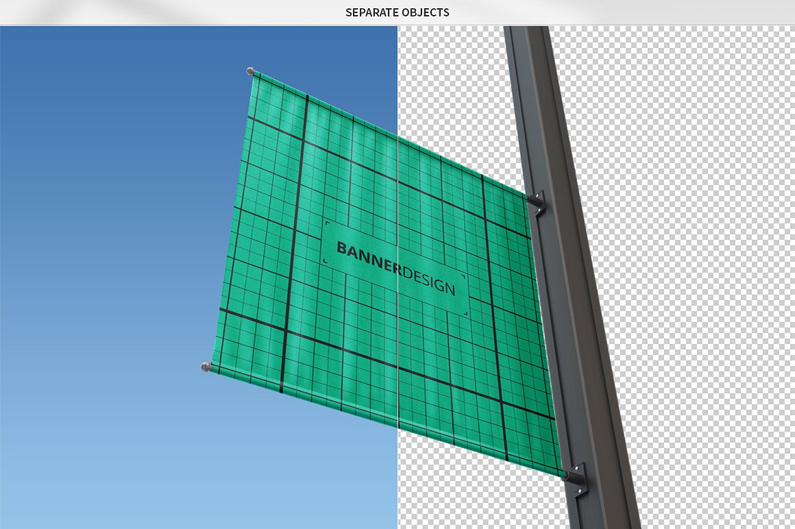 实用的房地产方形灯杆旗路旗道旗样机展示模型mockups S