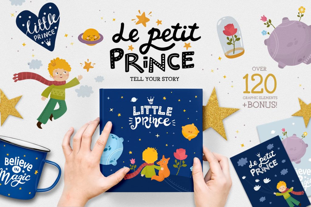 小王子故事书矢量插画素材打包下载 Little Prince