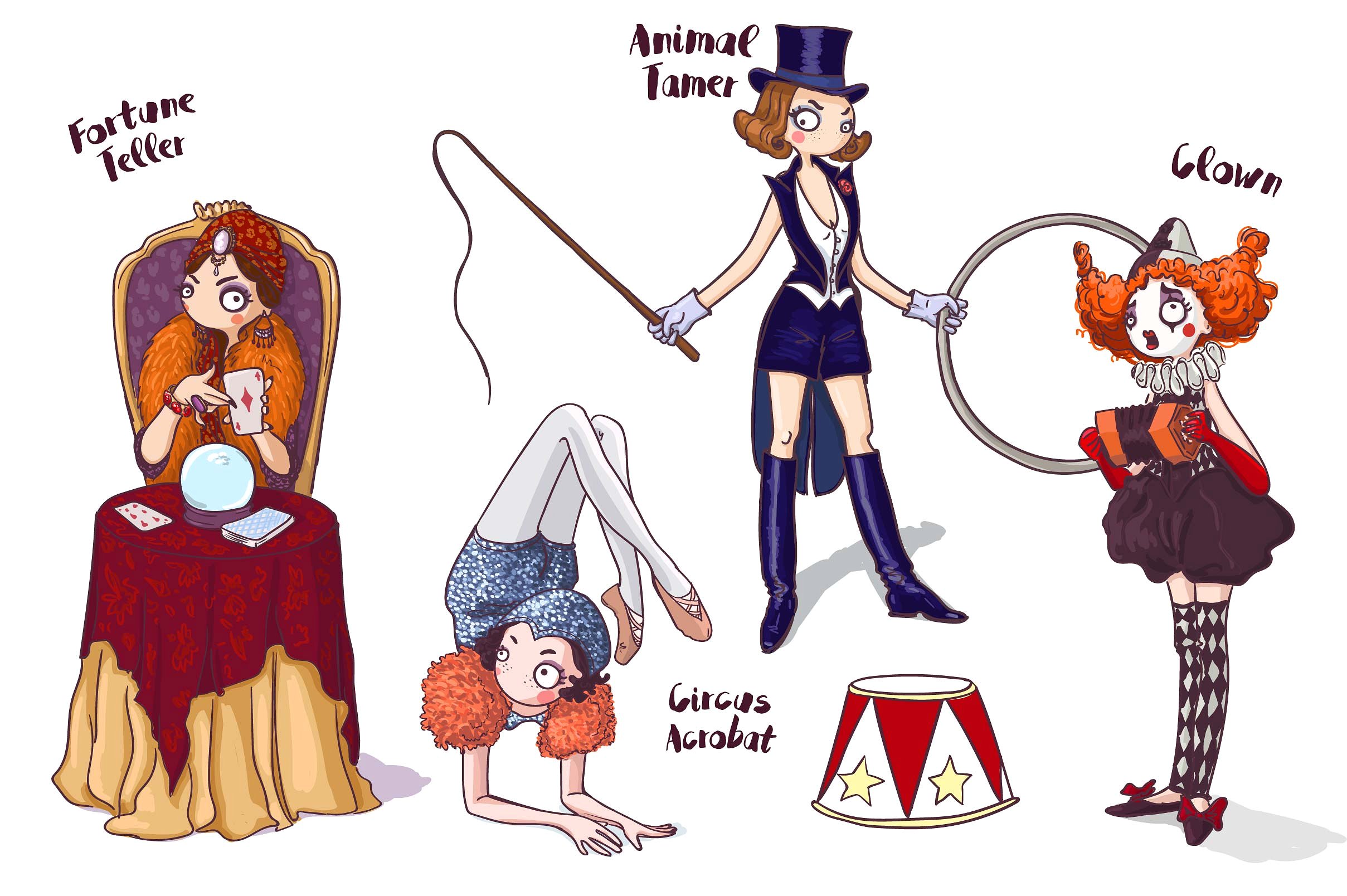 手绘矢量水彩风格的马戏团女孩可爱插图集合 Circus_Cu