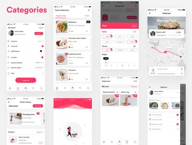 甜美可爱的美食点餐外卖派送APP UI KITS套装FOOD